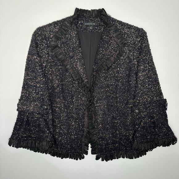 Lafayette 148 New York Boucle Nubby Fringe Short Blazer Jacket - Picture 1 of 8